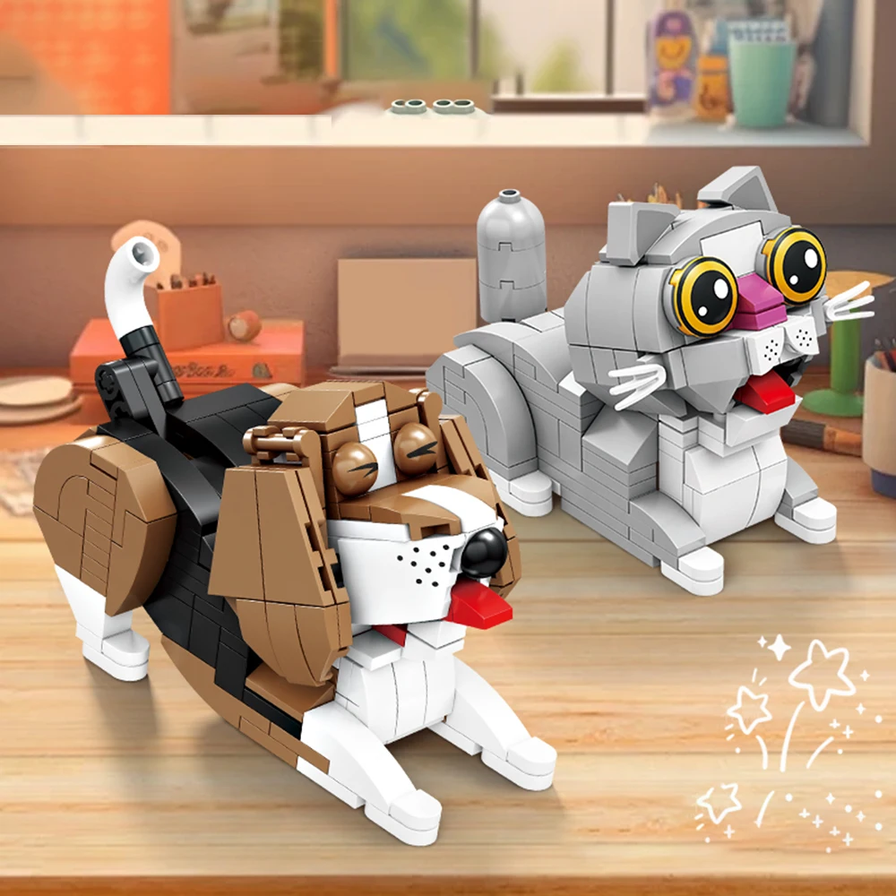 KNEW BUILT Katzen-Froschschlange, süßes Bausteinspielzeug mit Haustiermotiv, Geschenk – einfache Montage für die Entwicklung und Lernen von Kindern