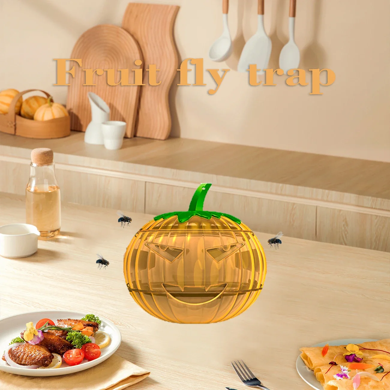 2 Pcs Pumpkin Shaped Fly Catcher Hanging Flying Trap Catcher Plastic Gnat Trap for Indoor Outdoor House