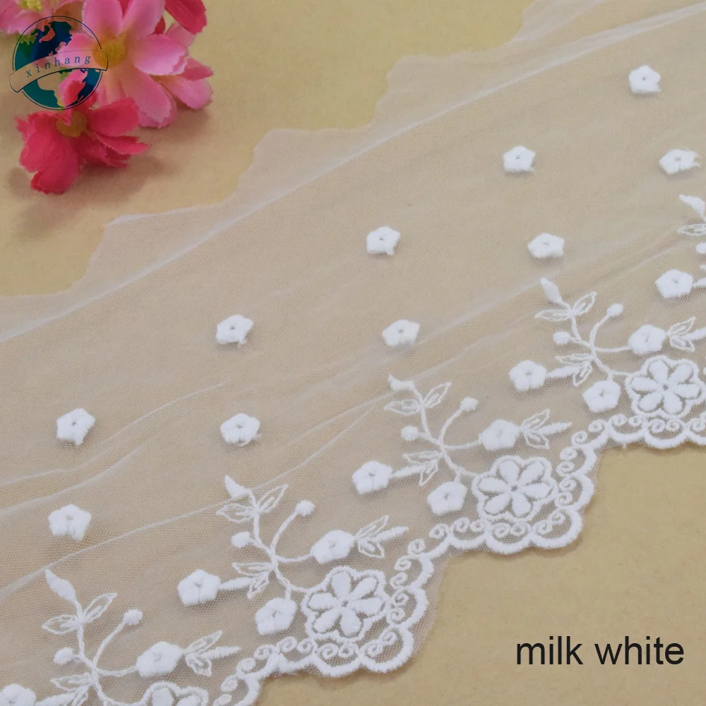 White Cotton Lace Embroidery French 12cm Lace Ribbon Fabric Guipure Diy Trims Warp Knitting Sewing Accessories Doll Dress#4304