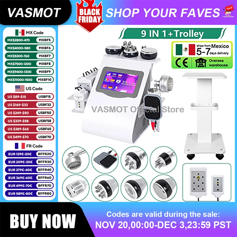 6/9IN1 ультразвуковая кавитационная машина, вакуумный лифтинг для лица, против морщин, антицеллюлитная машина для похудения, косметическое устройство 40K