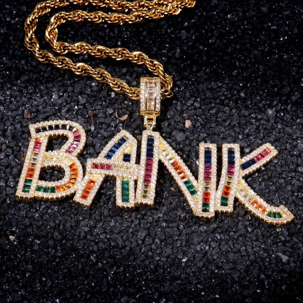 

ICECHARMI Multi-color Cubic Zirconia Custom Chains Name Pendant With Rope Chain Men Women Gift Fashion Luxury Accessory Hiphop