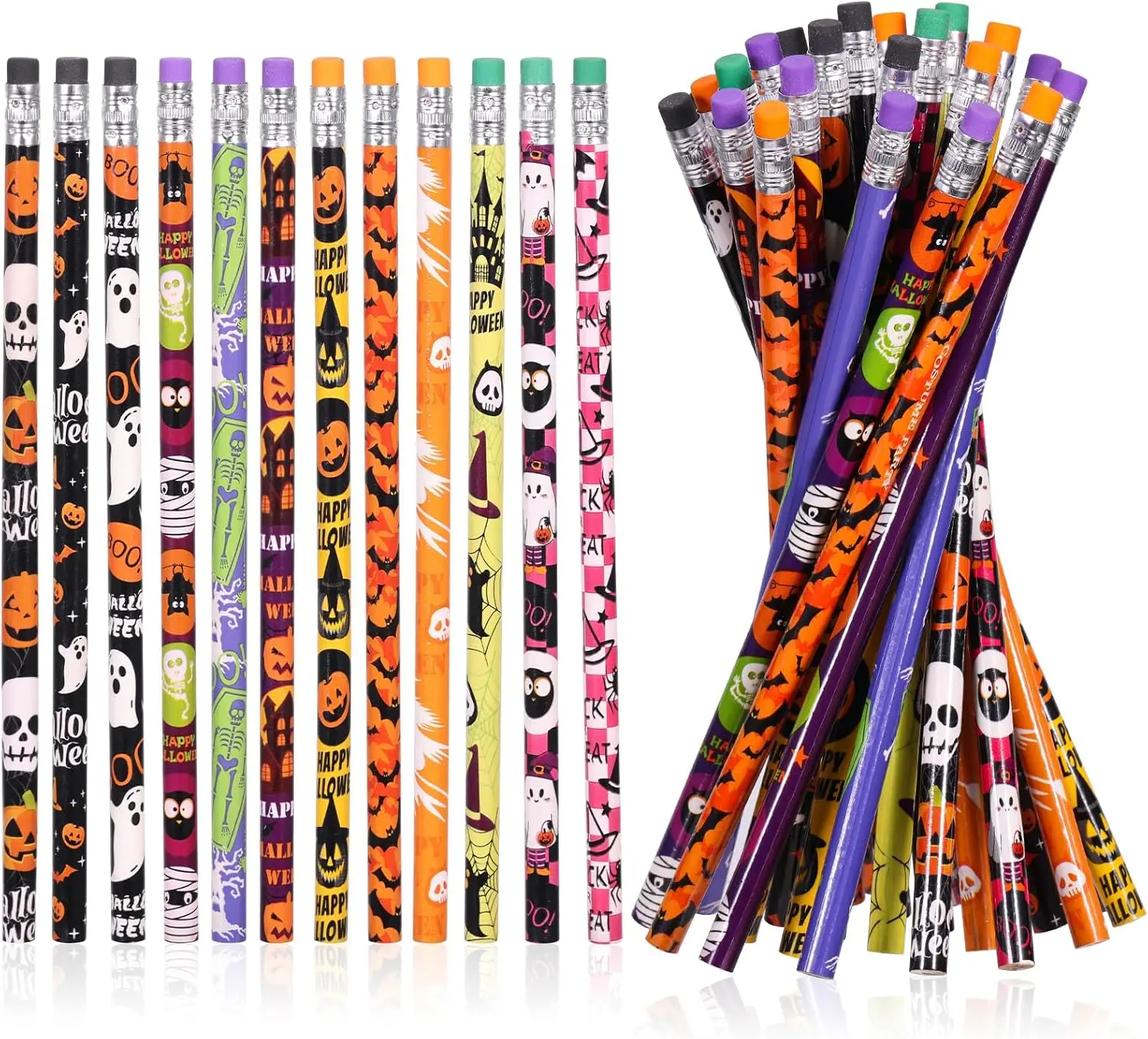 

24Pcs Skull Goost HB Writing Pencils Stationery Gift for Halloween Party Favors Goodie Bag Fillers Trick or Treat School Reward