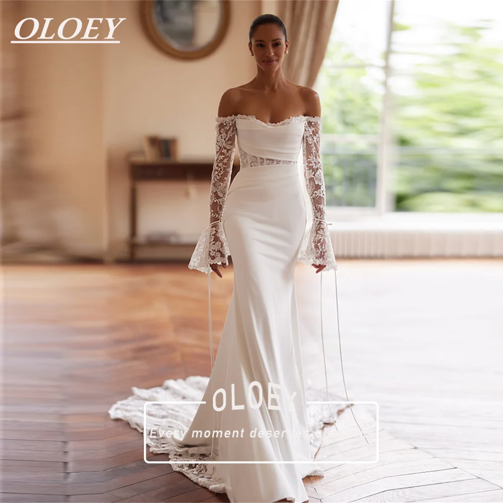 

Роскошные свадебные платья OLOEY в стиле русалки с открытыми плечами, кружевными рукавами и шлейфом, свадебное платье на заказ, Robe De Mariage