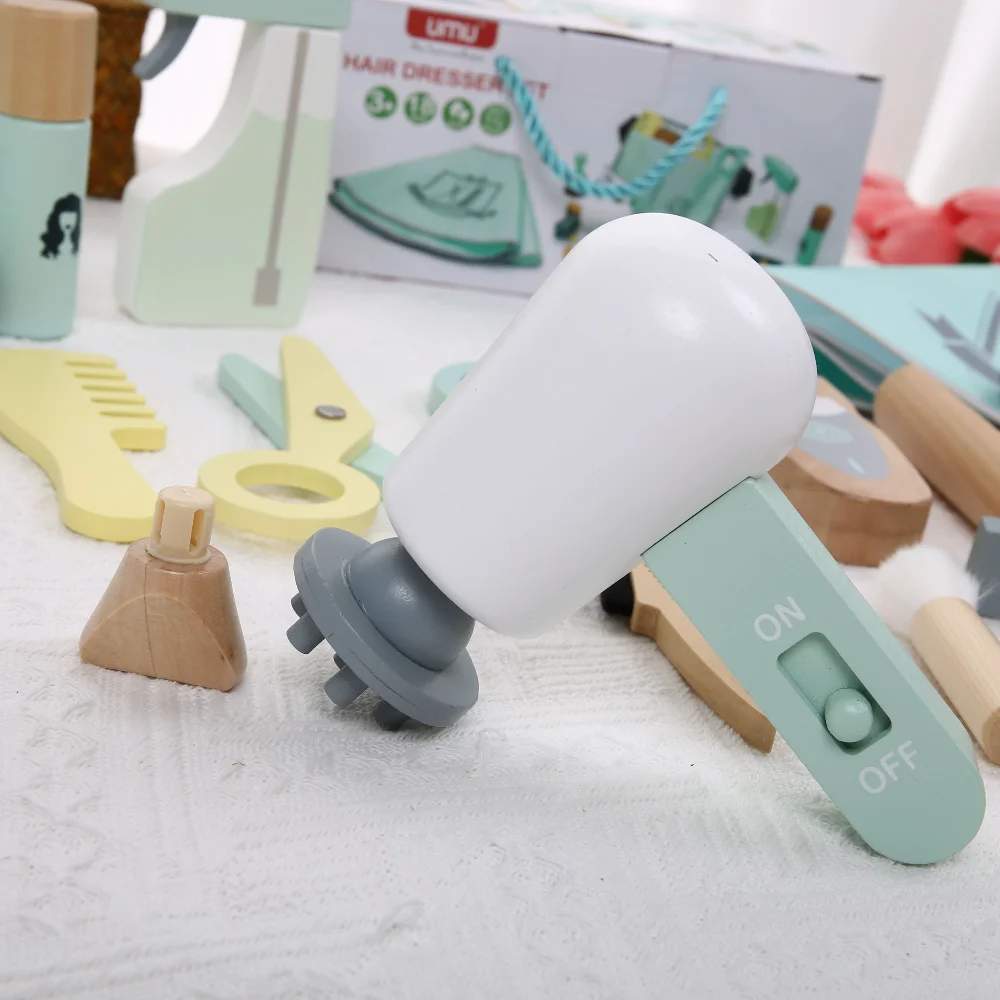 Gesimuleerde haartassenset, thuisspel voor kinderen, rollenspel, haarsnijgereedschap, houten babymake-up