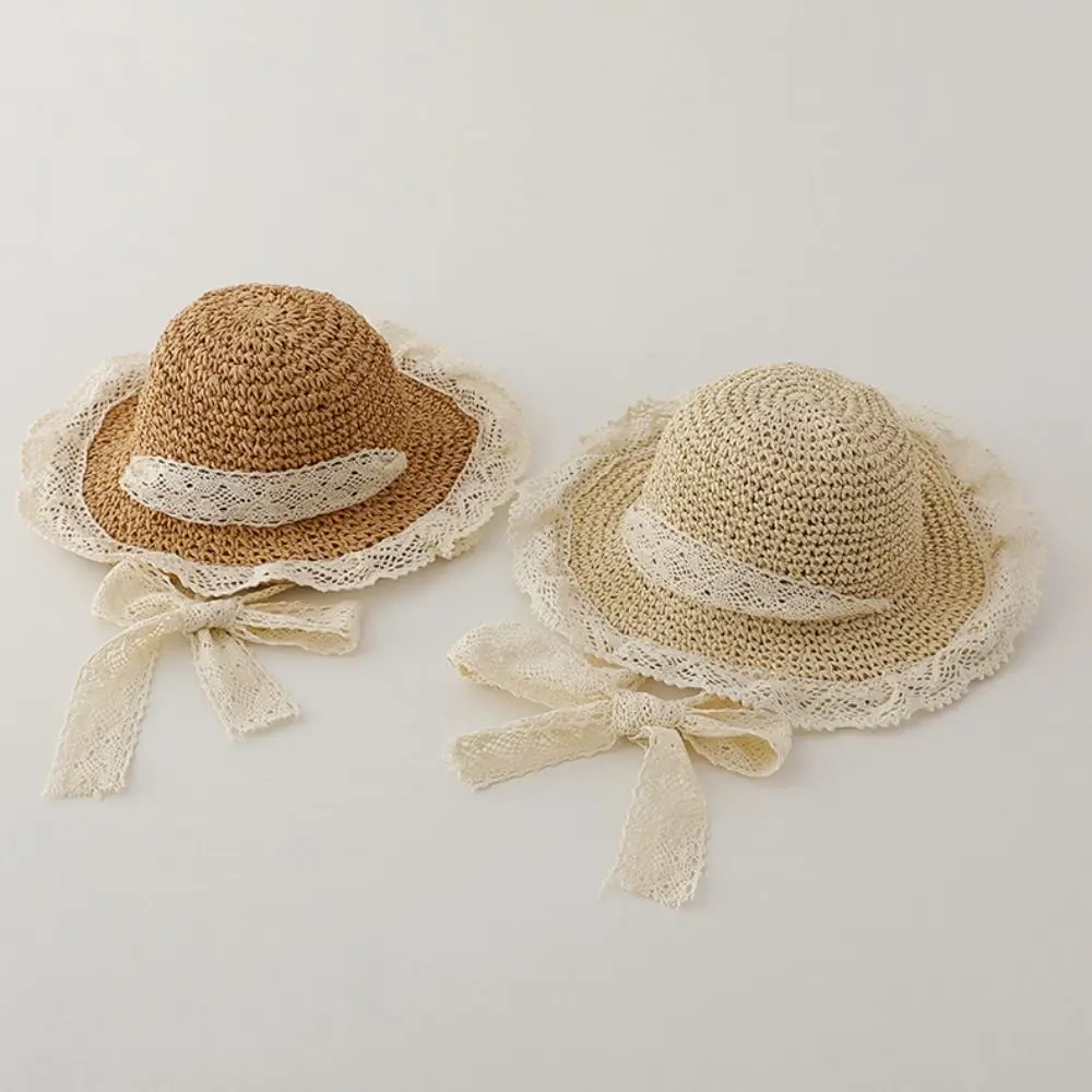 

Детская соломенная шляпа на шнуровке от солнца, затеняющая шляпа, анти-УФ-солнце, мультяшная солнцезащитная шляпа, складная детская шляпа с козырьком в корейском стиле для девочек