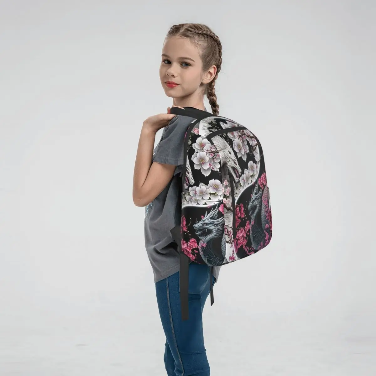 Yin Yang Dragon And Cherry Blossom Backpack Large Capacity Children BookBag School Bag Shoulder Bags for Men Women