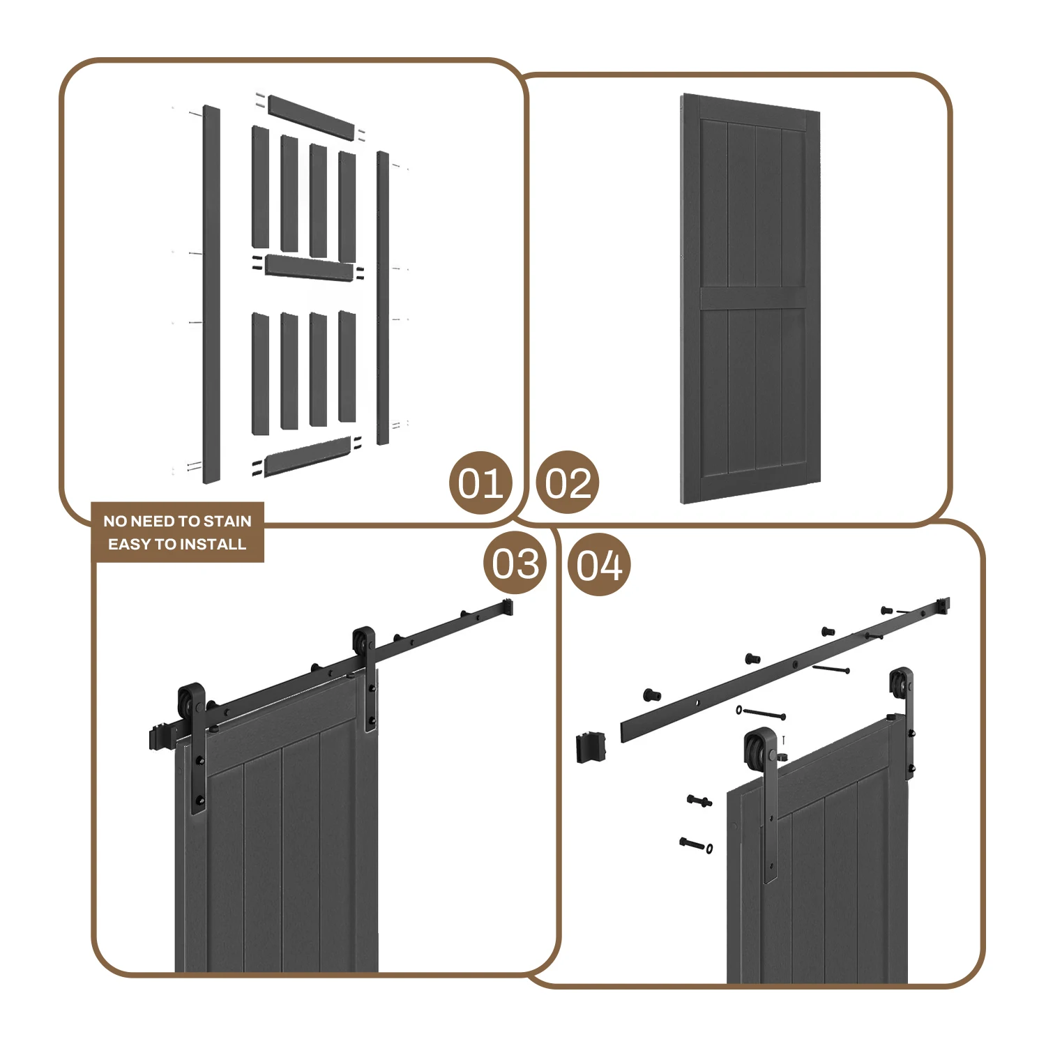 باب الحظيرة المنزلق 30 بوصة × 84 بوصة مع مجموعة أدوات 5 أقدام، لوح باب من الخشب الصلب مع سطح PVC مقاوم للماء والخدش