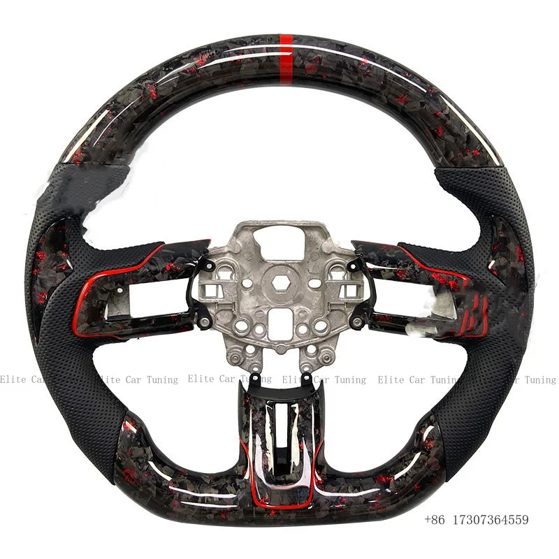 Carbon Fiber LED Steering Wheel Flat Bottom with Perforated Leather for Mustang EcoBoost/GT/Shelby GT350/GT350R 2015-2017