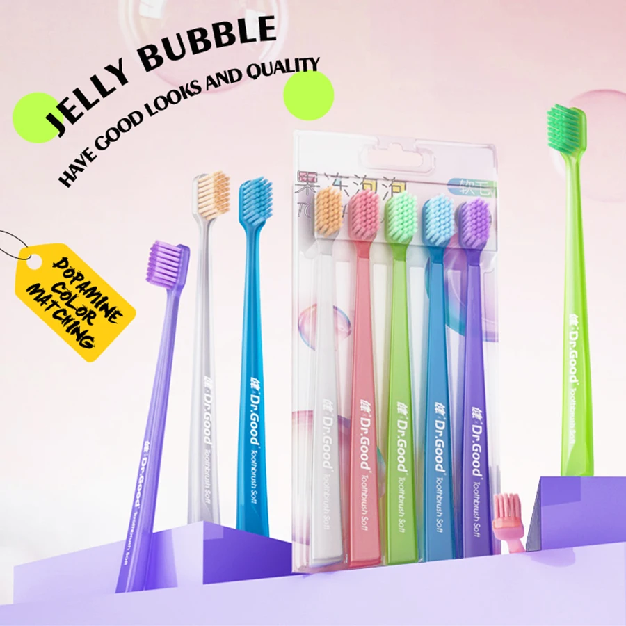 Dr.Good Jellybrush Set Diente de burbujas, cerdas ultra suaves de color dopamina Cepillos de dientes para el cuidado bucal de secado rápido de alta densidad y 39 orificios
