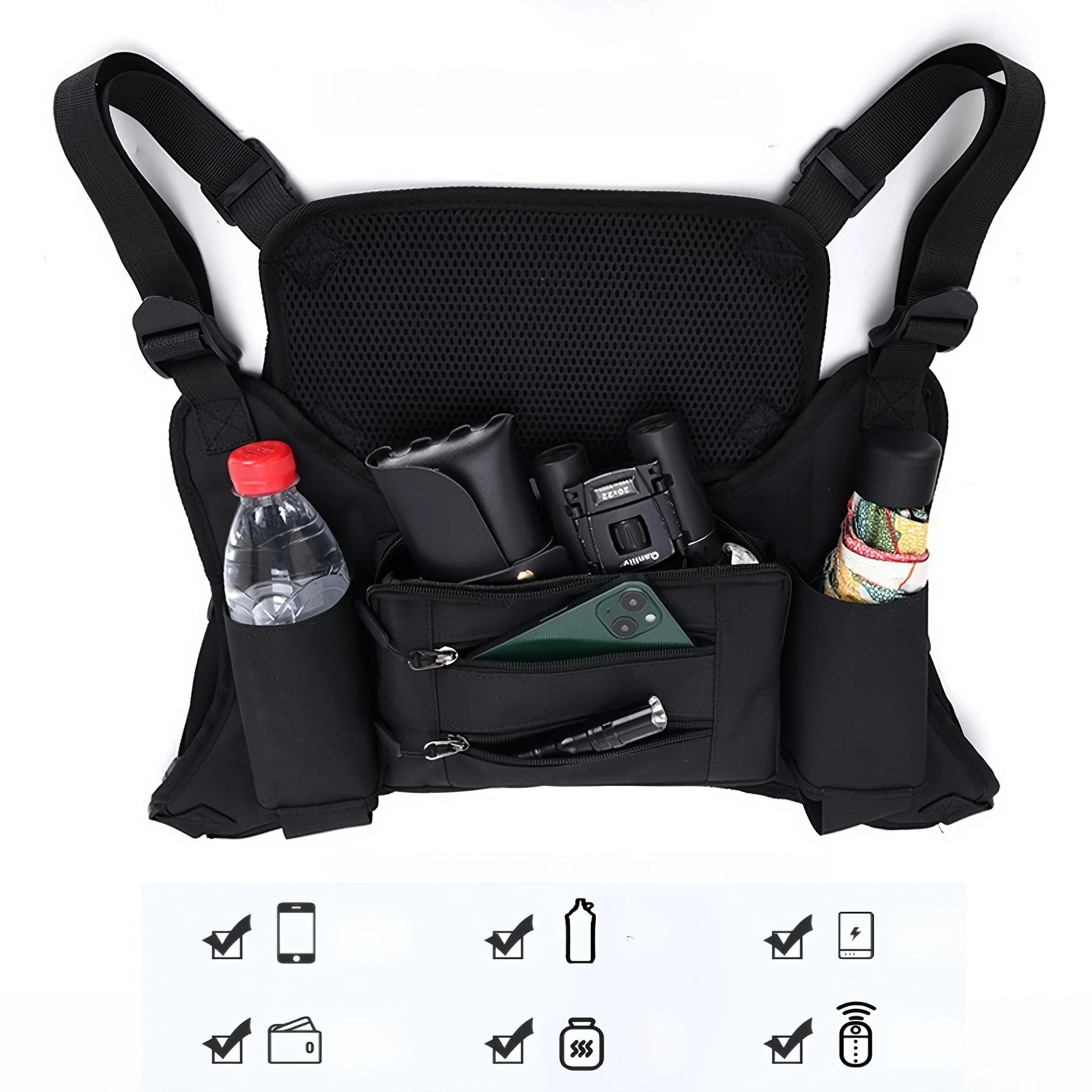

Unisex Outdoor Sports Chest Pack Lightweight Multifunctional Tactical Vest Bag Padded Breathable Back Panel For Running Cycling