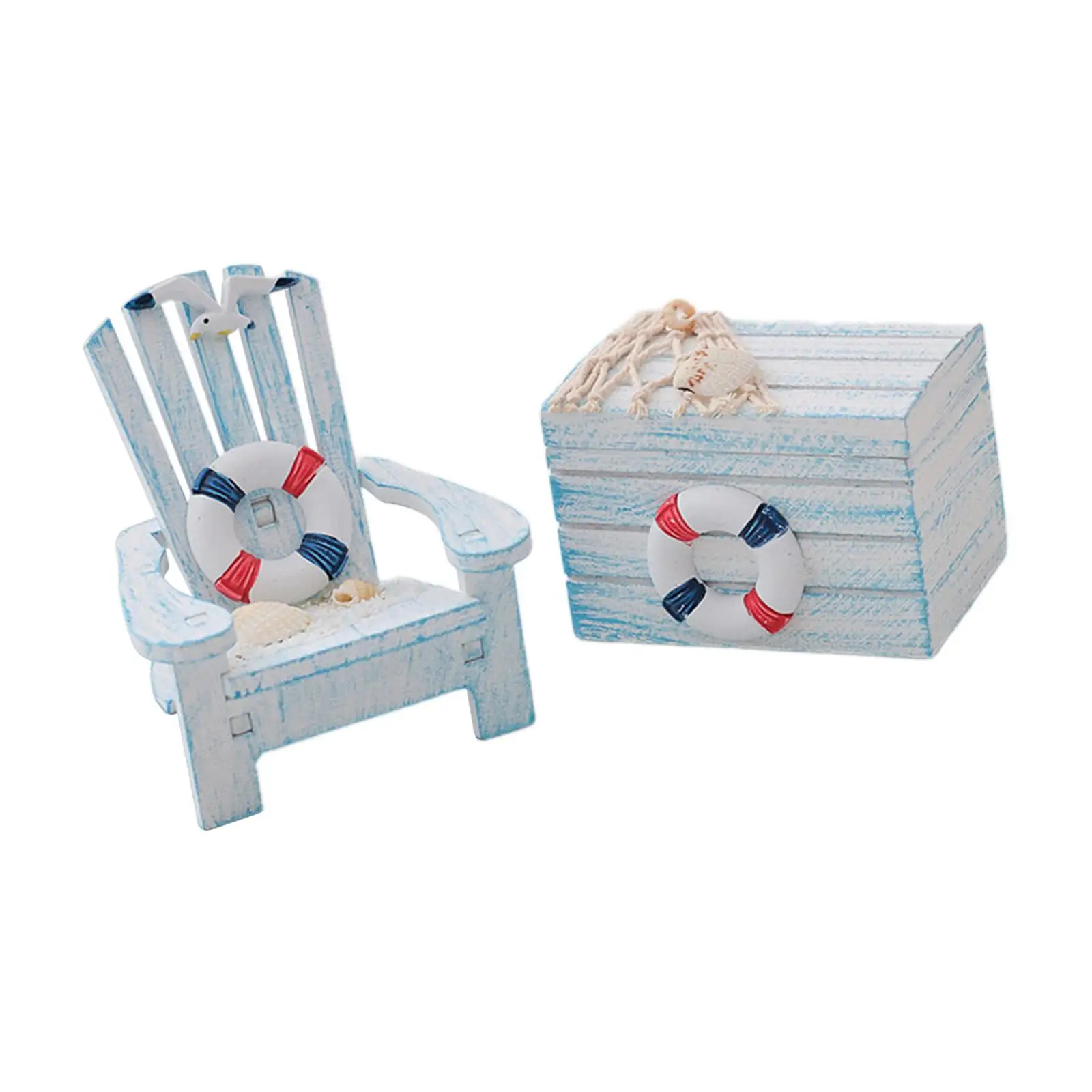 2Pcs Nautical Ornament Mini Chair and Chest Craft Decorative Miniature Decoration for Nursery Tables Shelves Playhouse Vanity image 3