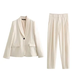 PB&ZA 2024 Spring New Women's Fashion and Temperament Slim Fit Commuting Versatile Suit Coat High Waist Pleated Pants Set