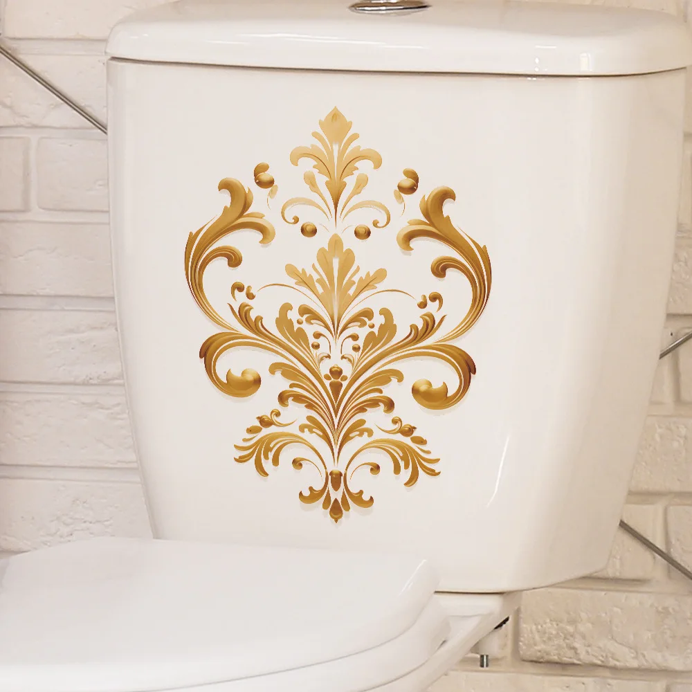 ملصق حائط مرحاض مزخرف بنمط ذهبي لديكور الحمام وديكور الحائط وورق الحائط اللاصق وإكسسوارات ديكور المرحاض #5