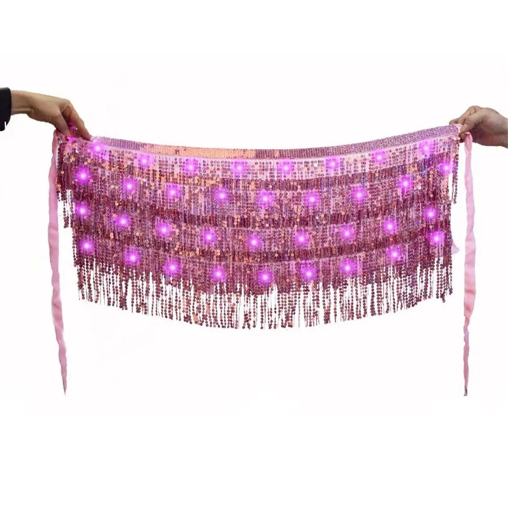 Belt Wrap Belly Dance Hip Scarf Shiny Lace-up Light Up Hip Scarf Night Club Star Fringe LED Sequin Tassel Skirts Night Club