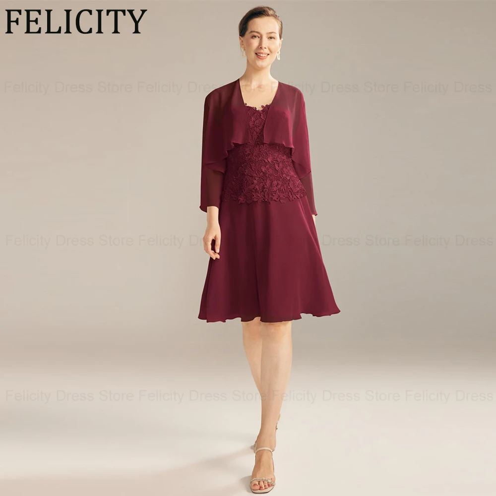 

FELICITY Two Piece Elegant Mother of the Bride Dresses 2024 A-Line Illusion Wedding Guest Dresses Knee-Length Prom Evening Gowns