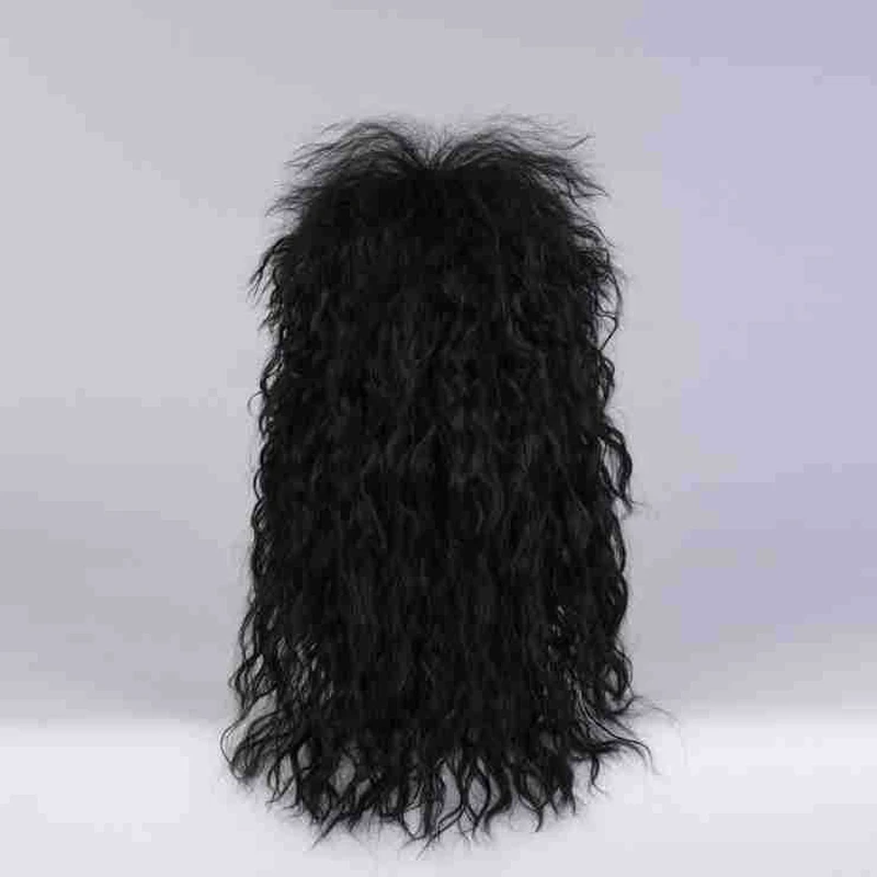 Peluca de cabello largo y rizado para hombre, peinado esponjoso, conjunto de cabeza completa loca, ideal para escenario de Halloween, Comercio Exterior, 09875