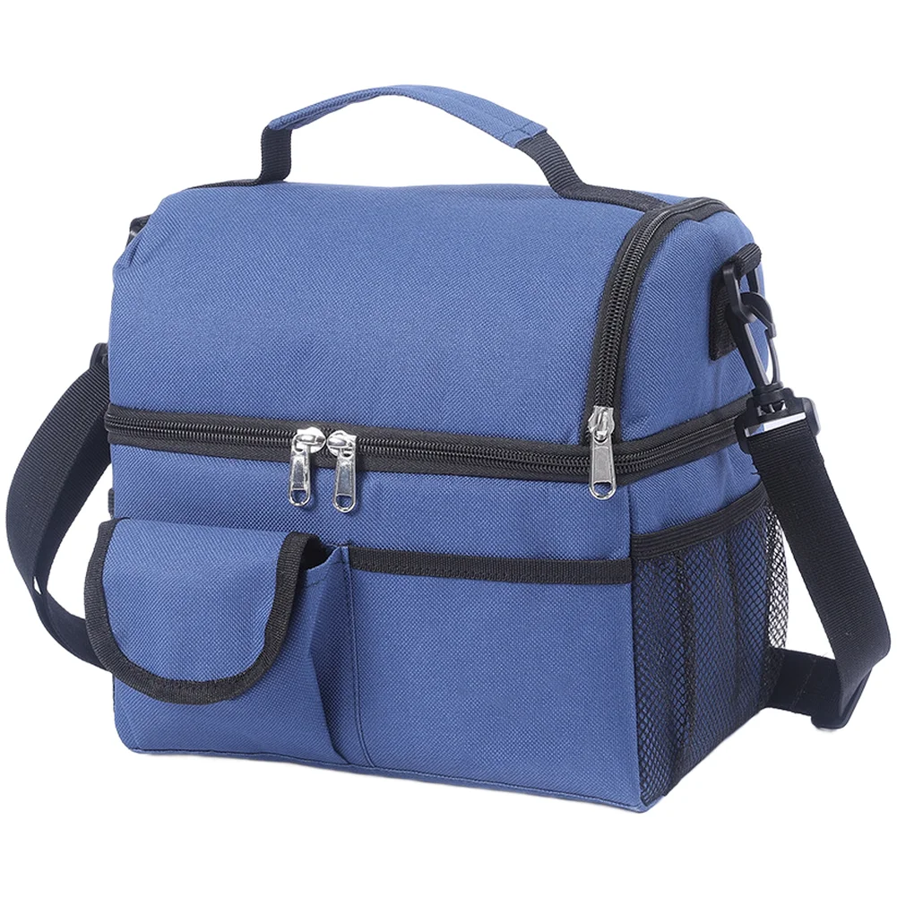 Double Layer Insulated Lunch Bag for Food Storage with 8L Capacity Portable Handle Design for Picnics Commuting and Outdoor Use