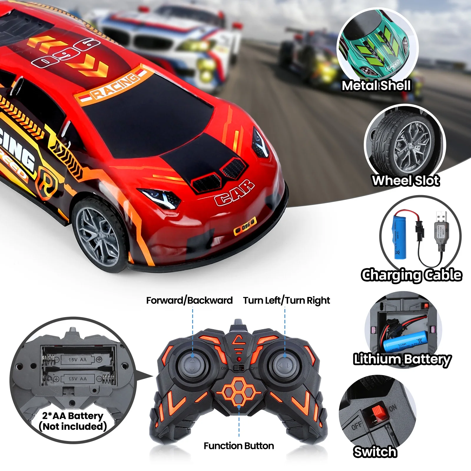 Mini coche de carreras RC de 2,4G, carcasa de hierro, Control remoto, modelo de vehículo de alta velocidad, juguetes para niños, juego multijugador, regalos de cumpleaños