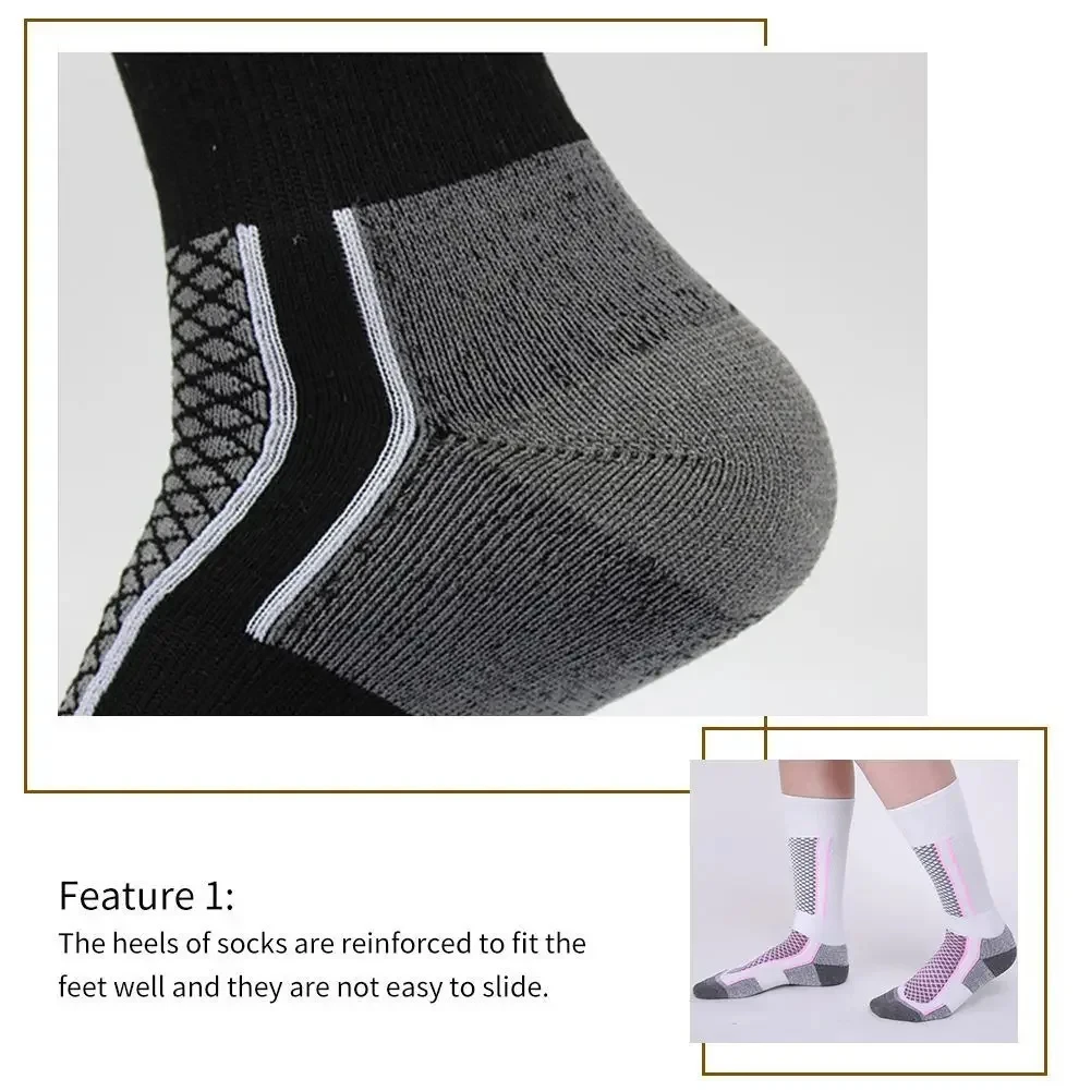 DIZETION 1 Paar Winter-warme, verdickende Skistrümpfe, Wandersocken für Damen, Herren, Kinder, Outdoor, Anti-Kälte, hohe Sportstrümpfe – Detail 6