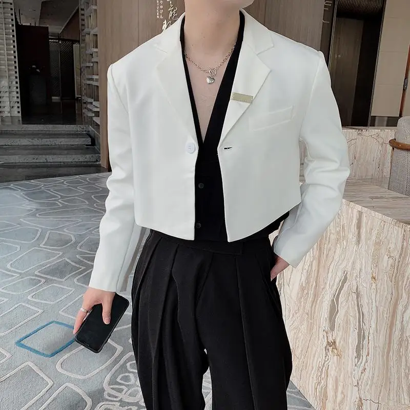 

Spring Autumn ort White Men's Suit Jaet Design Sensation Quirky Personali ort Sle Korean Faion Stand Fit Long ...