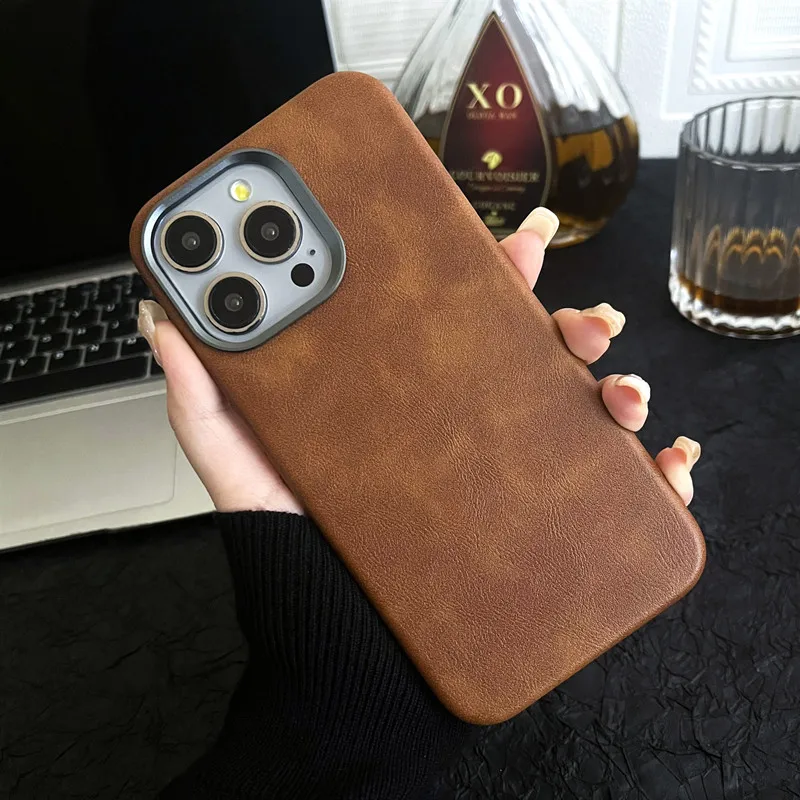 

Camera Control Button Premium Leather Case for iPhone 16 Pro Max 16 Plus Business Retro Metal Buttons Magnetic Attraction Cover
