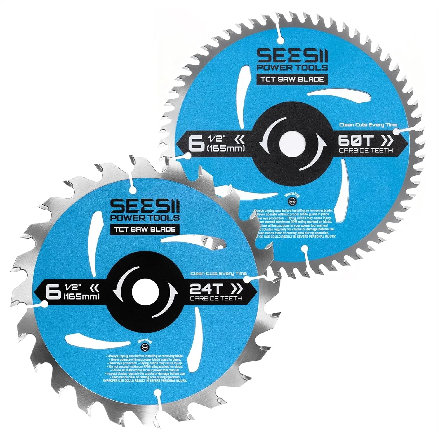 

6-1/2" Circular Saw Blades 24T & 60T 2-Pack, 5/8" Arbor, Carbide Tipped, Thin Kerf for Wood MDF Plywood Plastic, Fine & Ultra