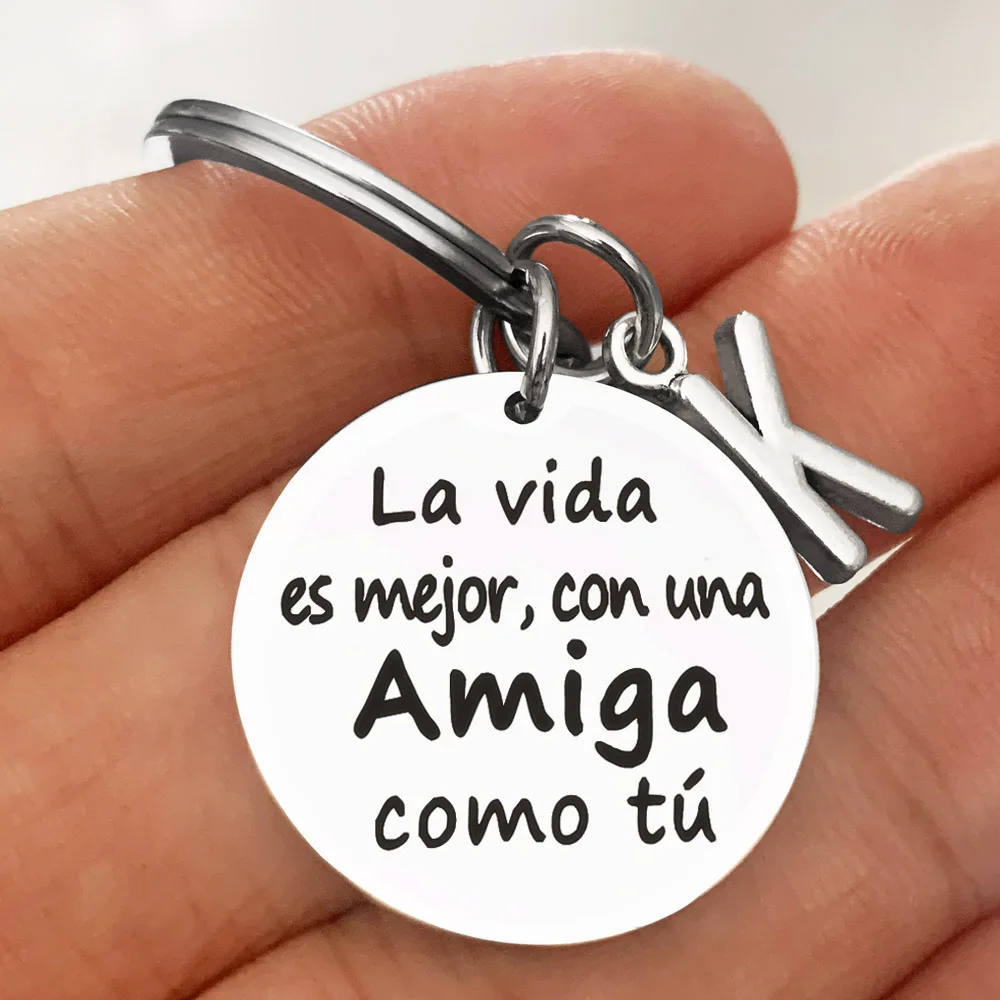 2023Stainless Steel Keychain Spain Amiga Keychain Best Friend Gift, Friendship Keychain, Birthday Gift Good Luck Wish Ornament