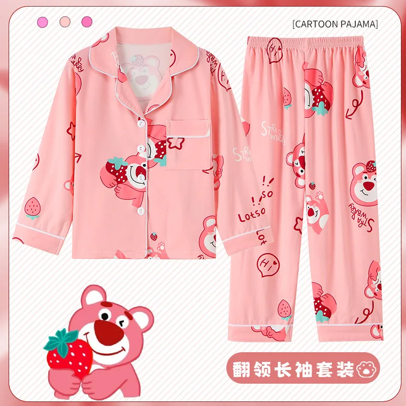 Sanrios Cinnamoroll Kuromi My Melody Children Pajamas Casual Spring Home Long Sleeve Flip Neck Cardigan Kid Girl Nightwear Pants