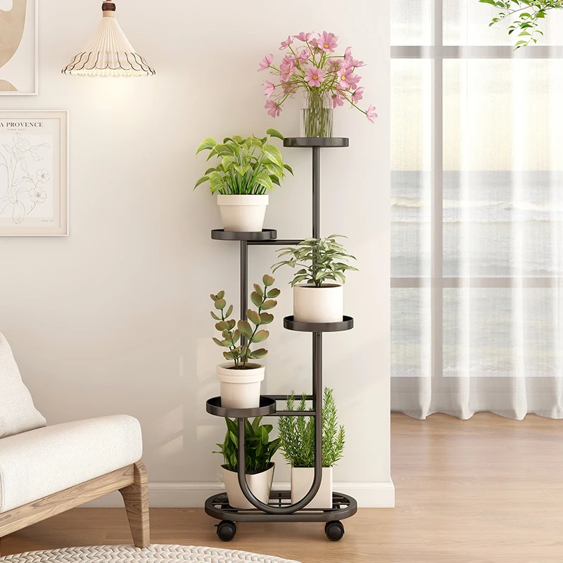 

Living room Internet celebrity floor-to-ceiling flower stand feeling wrought iron storage flower pot bracket movable