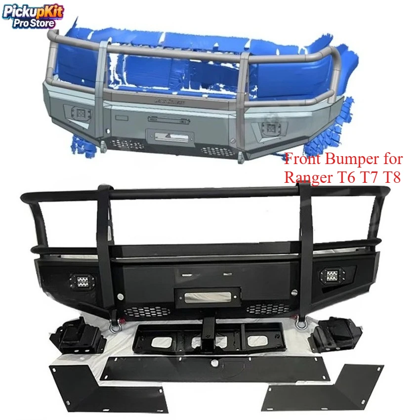

Wholesale Pickup Steel Front Bumper for Ranger T6 T7 T8 Bumper Bar Bull Bar Auto Part Front Bumper Accessories