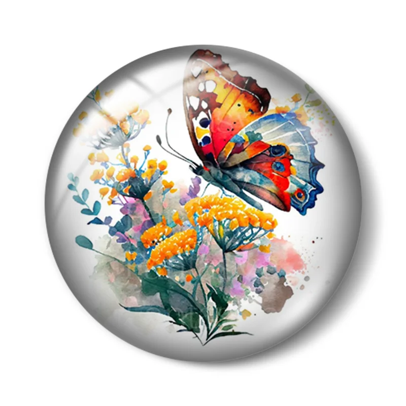 Butterfly flower painting10pcs 12mm/16mm/18mm/25mm Round Photo Glass Cabochon Demo Flat Back Making findings