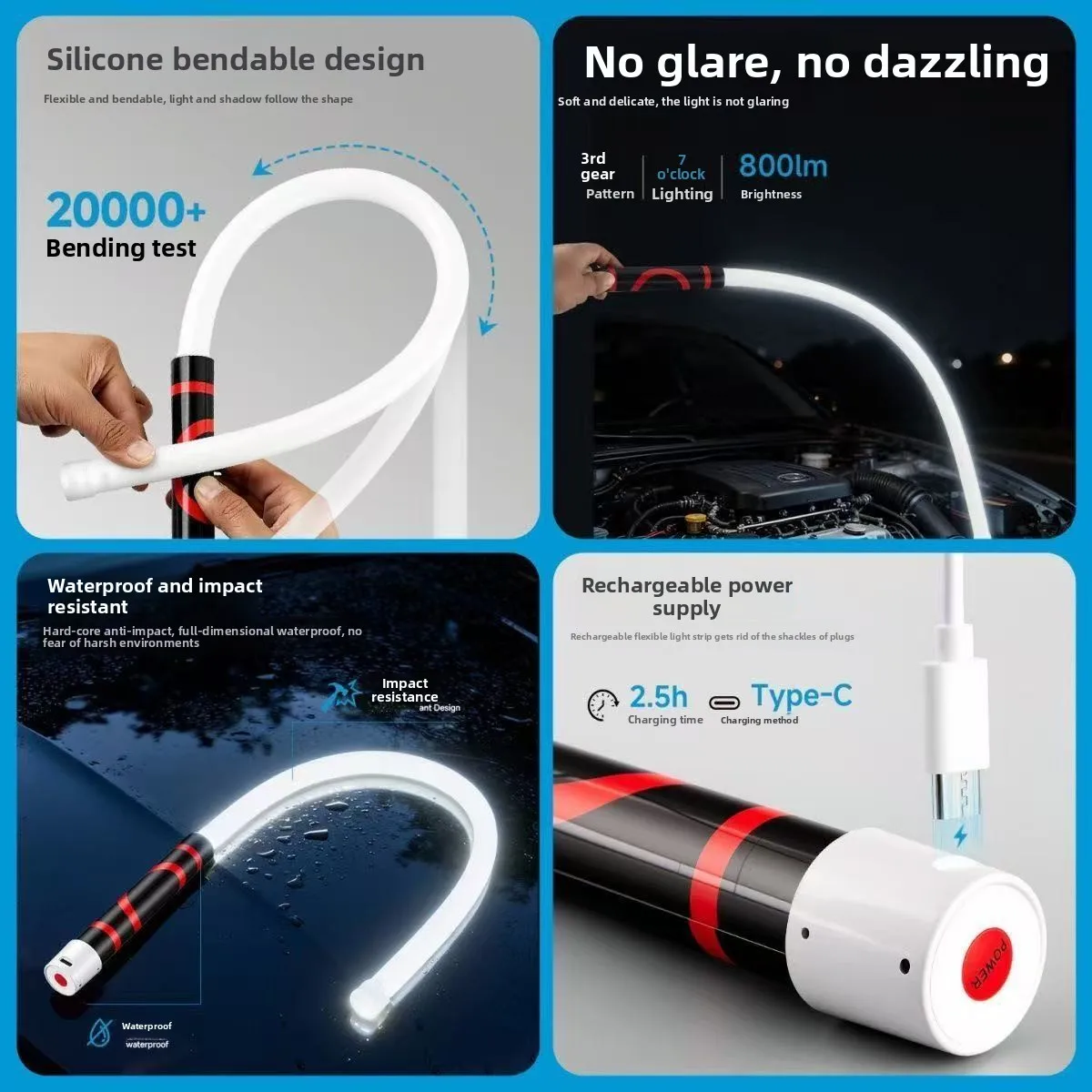 New Flexible Mechanical Light Portable Flashlight Work Light Flexible LED Flashlight