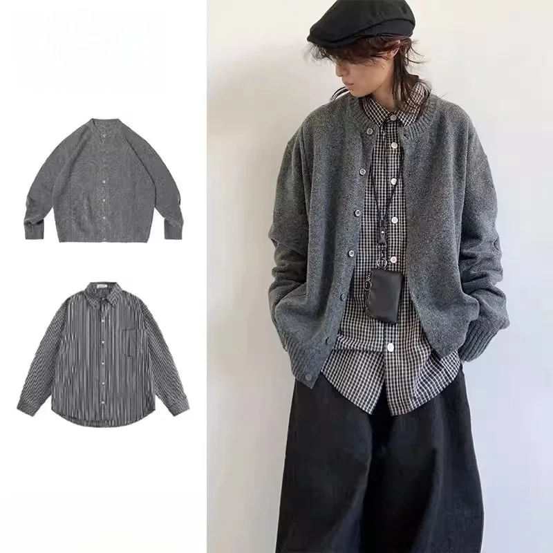 

Нейтральный вязаный открытый кардиган, свитер Long Sve, свободный крой, осень-зима, мужской комплект из двух предметов в стиле ретро, полиэстер B...