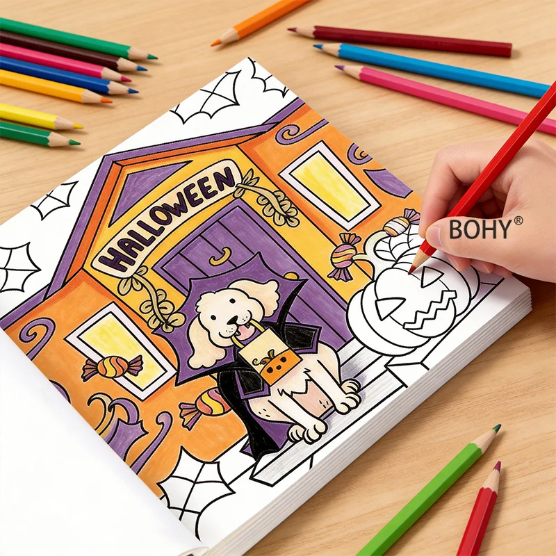 A Pencil Drawing and Coloring Brochure, Include Party/Halloween Themes/dessert/pets/small Animals/warm Home Scenes, 24 Pages