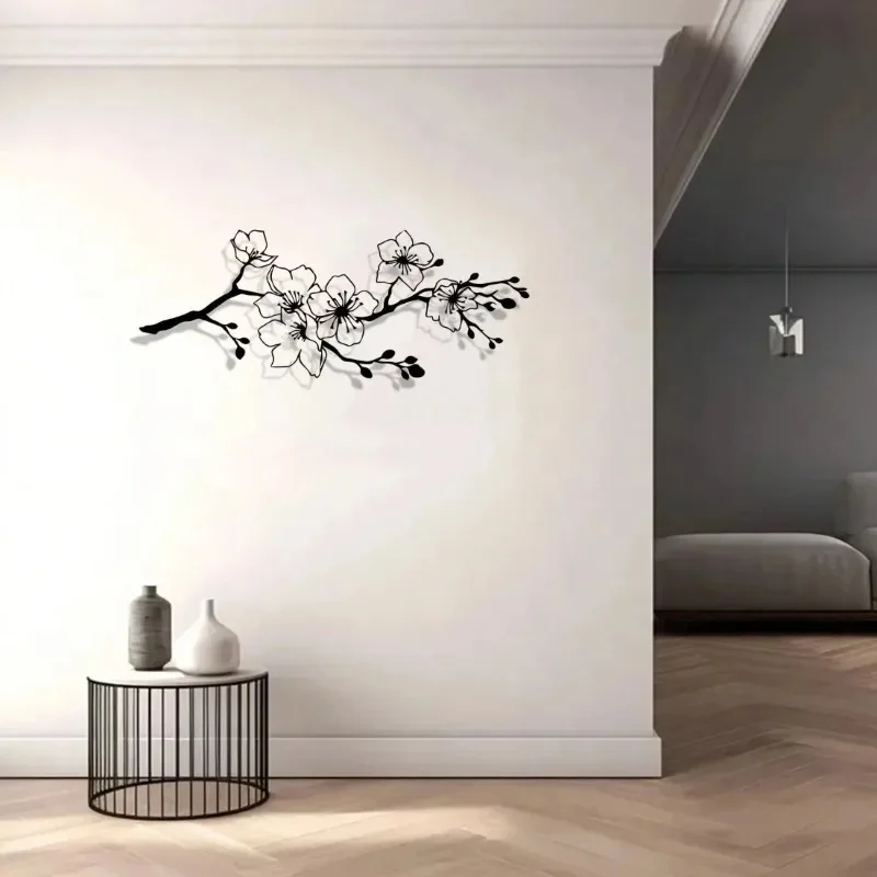 Black Cherry Blossom Metal Wall Art, Modern Iron Decor for Living Room 1pc