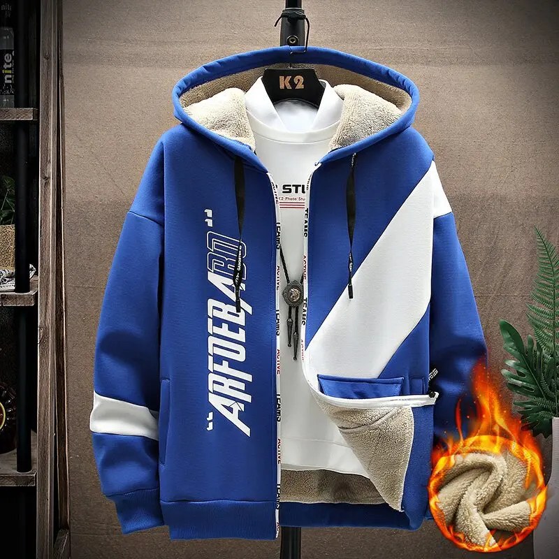 2024 Winter New Fashion Trend Sports Plus Fleece Thick Warm Coat Men\'s Casual Loose Comfortable Large Size High Quality Jacket