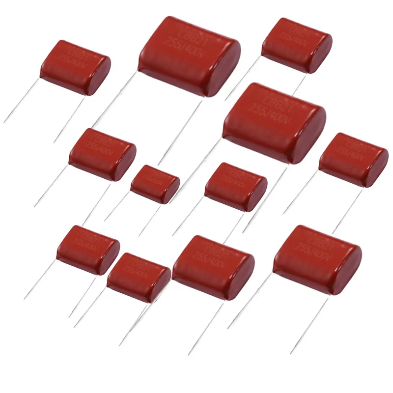 Capacitor do filme do polipropileno do CBB, 250V, 400V, 450V, 630V, 101, 103, 104, 105, 222, 223, 224, 225, 332, 333, 334J, 472, 473, 474J, 10NF, 0,1 UF, 10 PCes