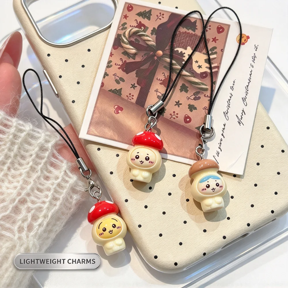 Kawaii Chiikawa Keychain Pendant Tiny Resin Phone Lanyard Cute Mushrooms Hachiware Bag Charm for Girls Friendship Gift