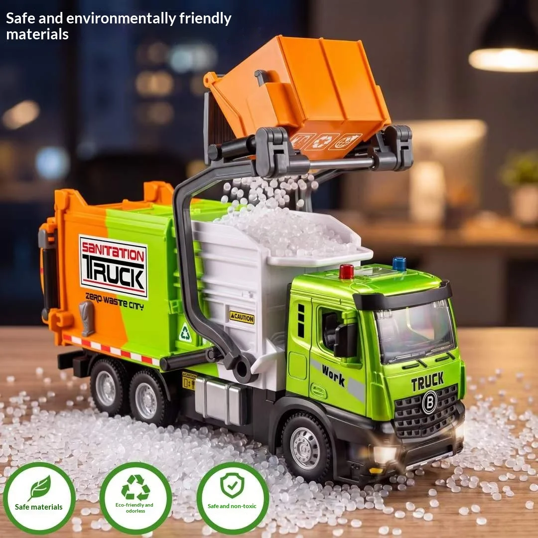 1: 64 alloy remote control mini desktop garbage truck toy car 2.4G with lighting anti fall engineering car