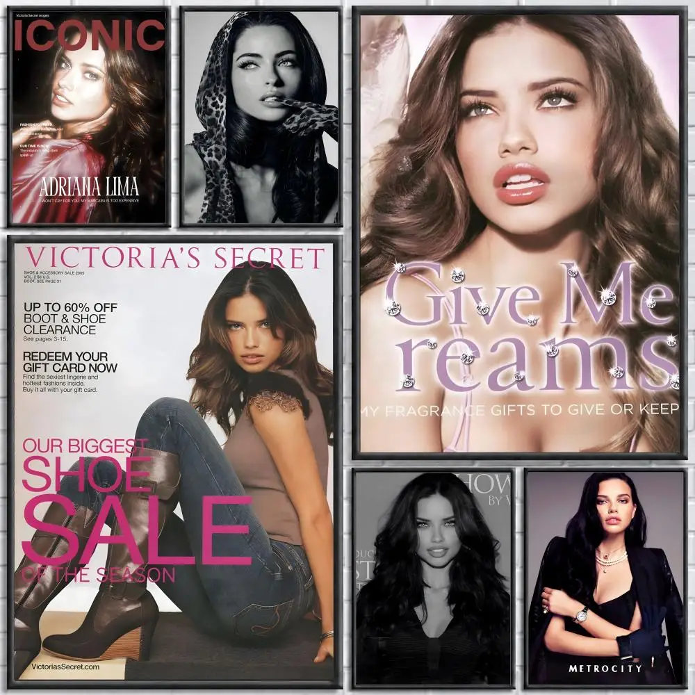 Model Adriana Lima Poster Self-adhesive Art Waterproof Paper Sticker Coffee House Bar Room Wall Decor