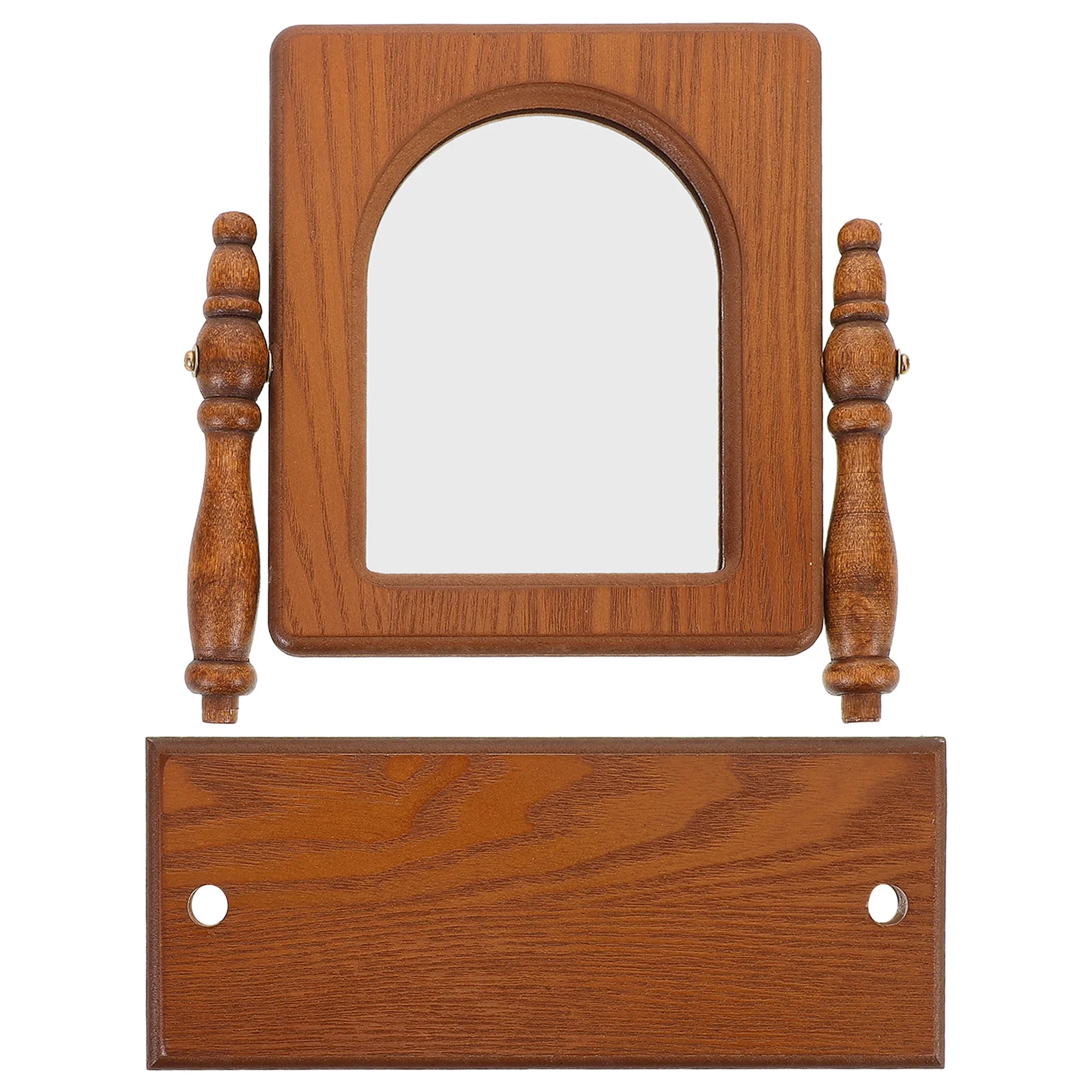 

Rustic Wood Makeup Mirror Desktop Vanity Mirror Vintage Wooden Frame with Stable Stand for Bedroom Wood Mirrors