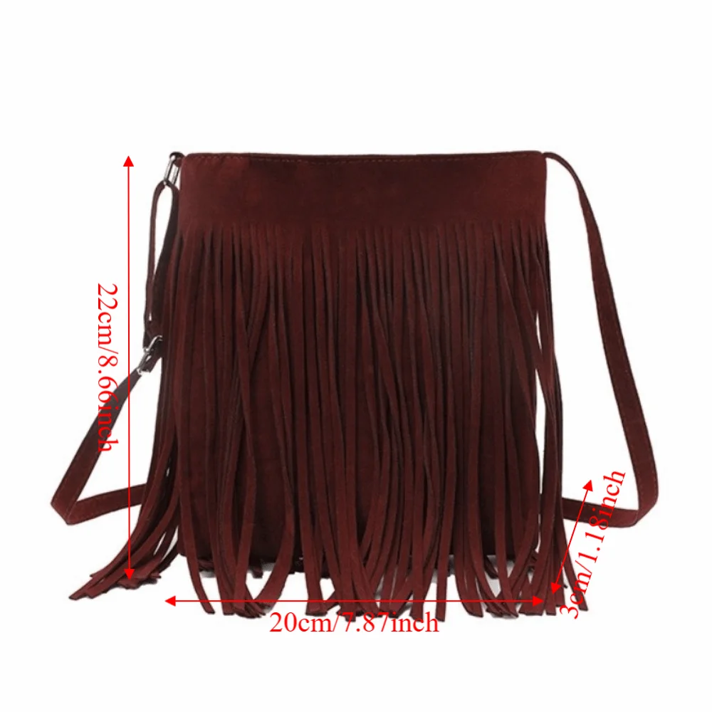Retro Tassel Saddle Bag Large Capacity Vintage Style Boho Style Shoulder Bag Underarm Pouch Fringe Design Messenger Bag image 6