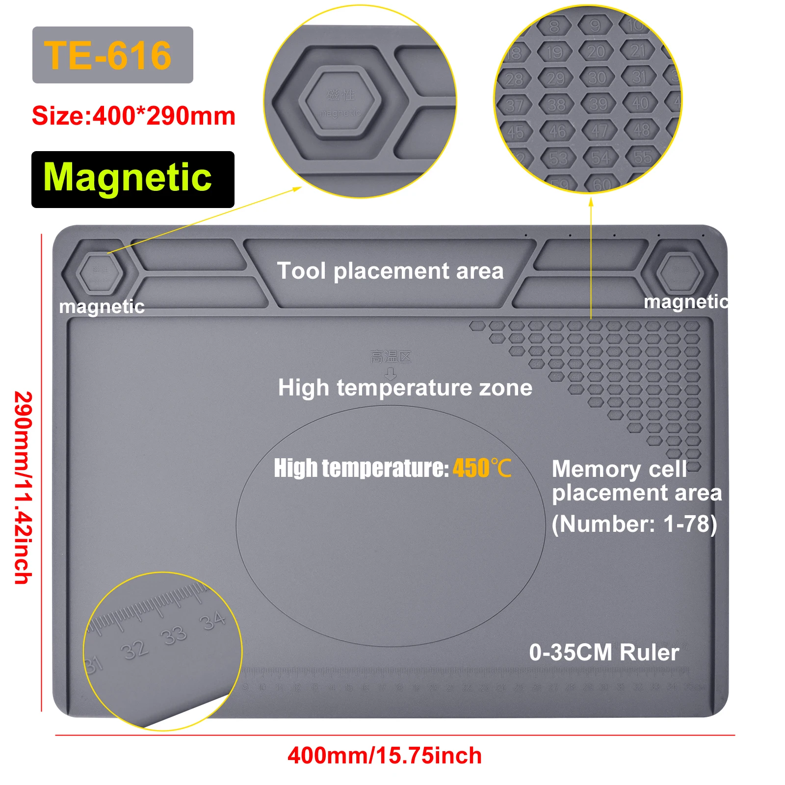 Toolour Silicone Soldering Mat Insulation Multi Size Silicone Repair Pad for Soldering, Cell Phone and Laptop Repairing