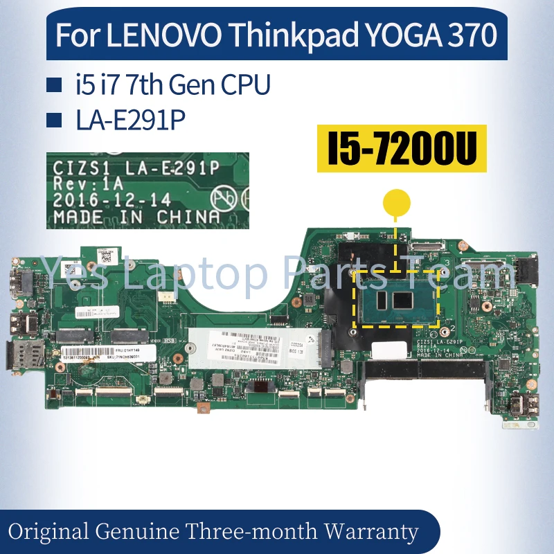 

For LENOVO Thinkpad YOGA 370 Laptop Mainboard LA-E291P 01HY157 01HY344 01HY149 01HY173 I5 I7 7th Gen Notebook Motherboard Test