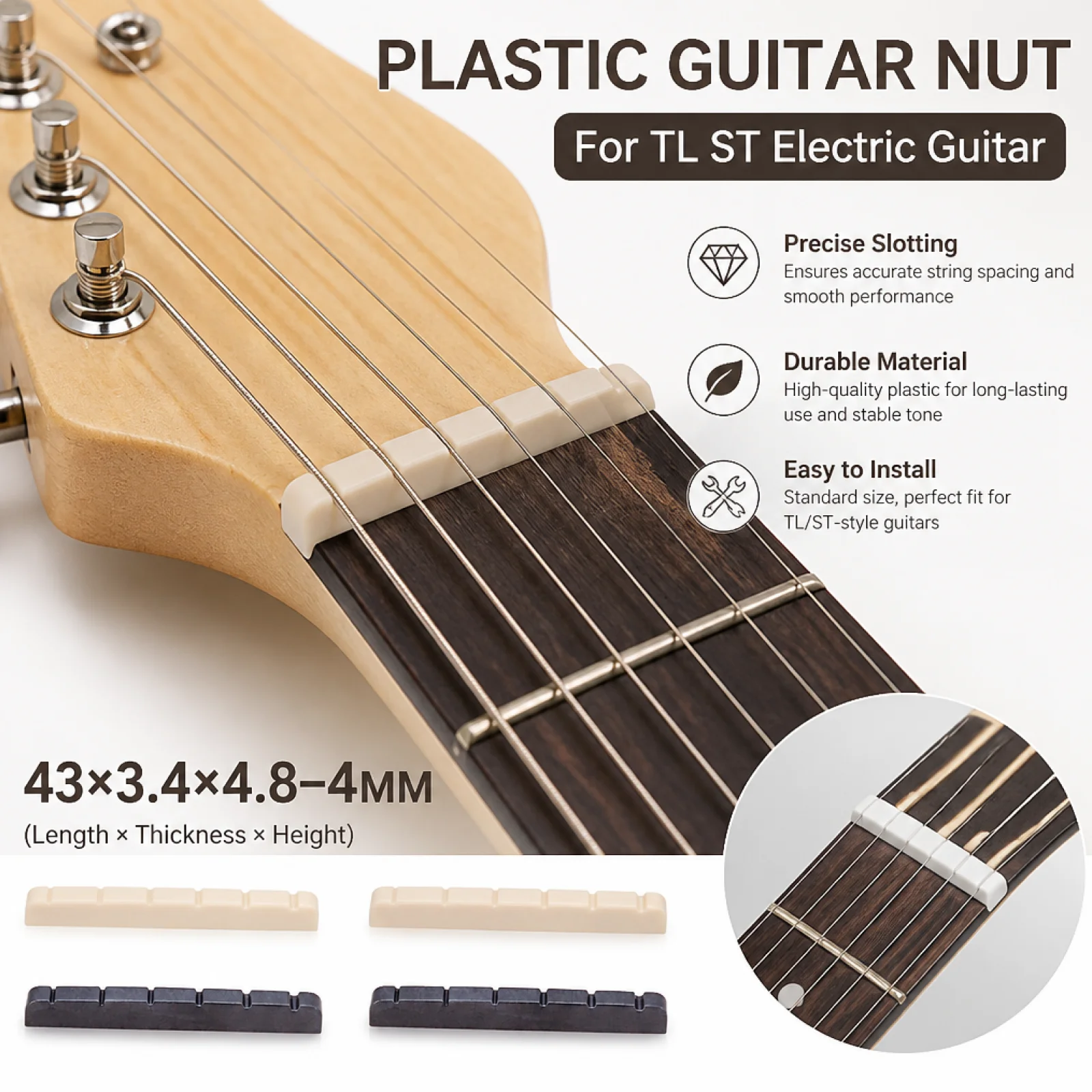 2pcs Electric Guitar Nut Saddle Bone Bridge Nut for Acoustic Folk Guitar Replacement Spare Part Guitar Accessories
