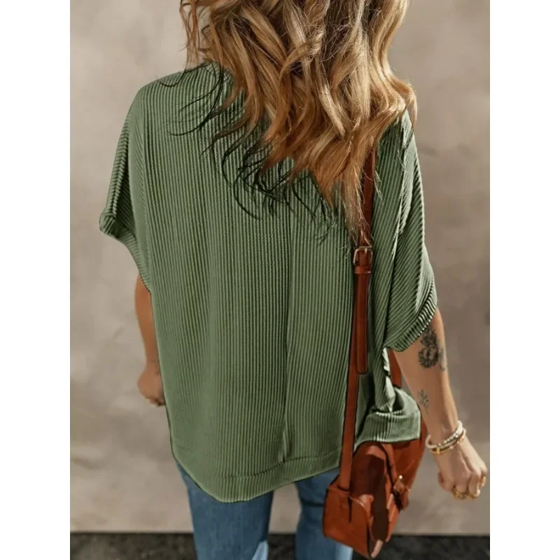 

Женская удобная однотонная повседневная универсальная футболка с v-образным вырезом и v-образным вырезом размера плюс 1XL-5XL, модная одежда для поездок на работу