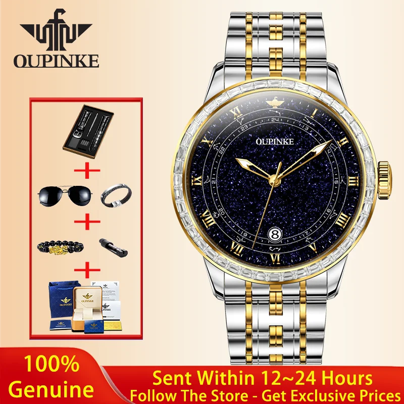 OUPINKE 3203 Fashion Men Watch Luxury Starry Sky Diamond Waterproof Luminous Watch Top Brand All Automatic Mechanical Men Watch