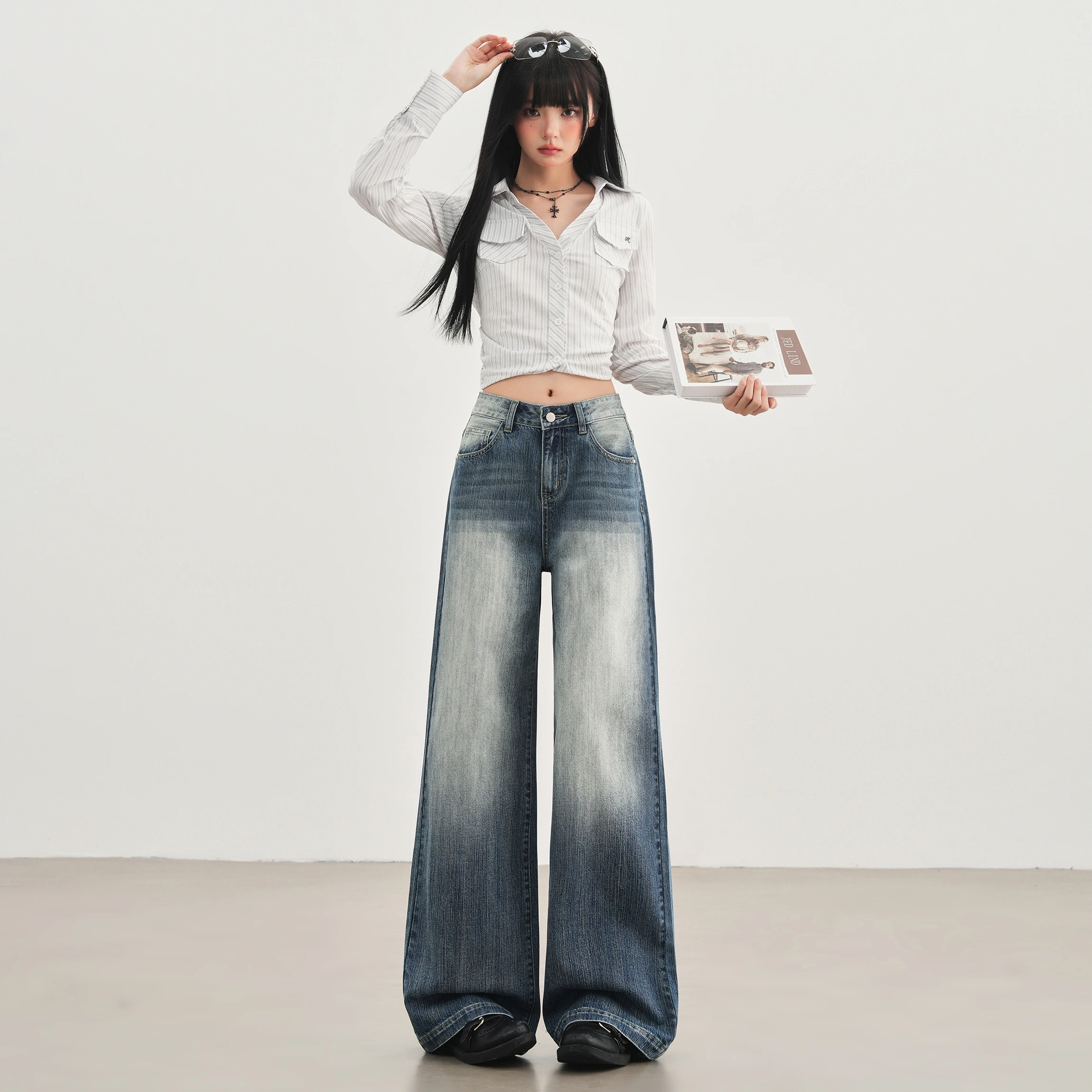 Fashion Korean High Street Street Style INS Straight Leg Slimming Versatile Wide Leg Floor Length Pants Jeans 2025
