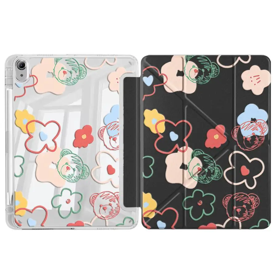 Pastel Doodle Bear Holder Cover Tablet Case For iPad Pro 2025 Mini 6 7 Pro 11th 10th 9th 8th 7th 12.9inch Air 4 5 M3 M2 M4