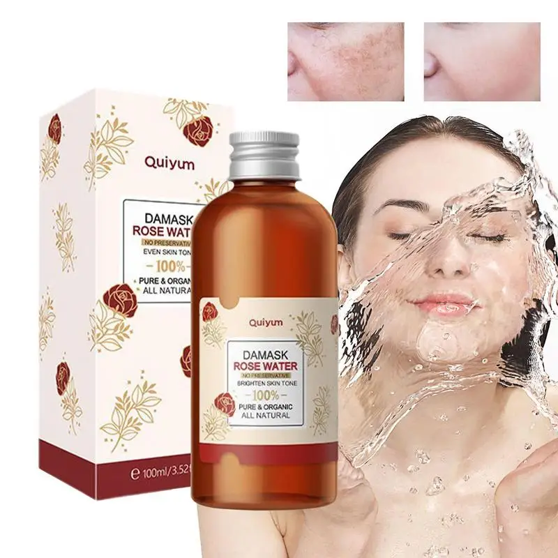 100ml Rose Pure Dew Organic Rose Petals Essence Refresh Elastic Shrink Pores Skin Care Damask Rose Hydrosol Brighten Skin Toner